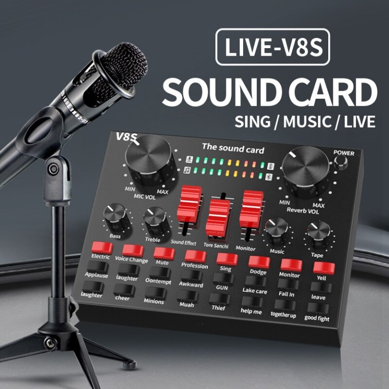 V8 Sound Card Bluetooth Audio USB Headset Microphone Webcast Live Sound