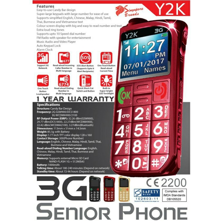 Y2K 3G Senior Phone 2020 (1 Year Local Warranty)