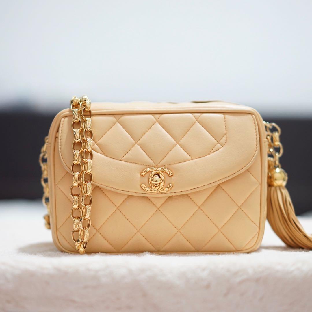 Chanel Camera Bag with Bijouxed Chain in Beige, Women's Fashion