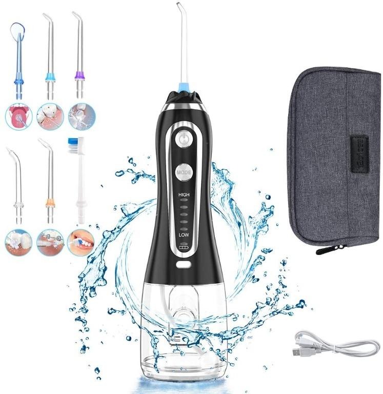 1SJ71 Uvistare Cordless Water Flosser for Teeth w Gravity Ball, 5 Modes 6 Water Jet Dental Floss IPX7 Waterproof 360° Rotation 300ML Reservoir USB Rechargeable for Home Outdoor Travel w Bag-Uvistare (Black)