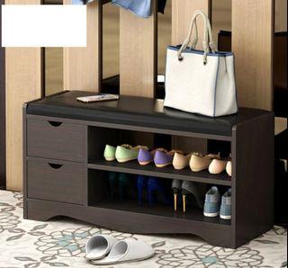 2 Layer with 2 Drawer Shoe Rack Upholstered on Top Shoe Cabinet Storage Home Furniture