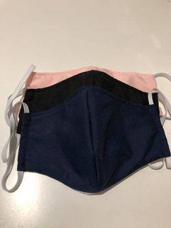3x cotton face masks with filter pocket