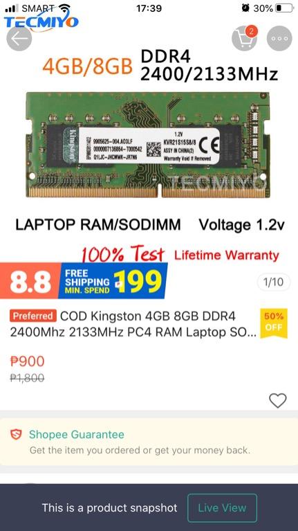 4gb Ram Ddr4 2400mhz Electronics Computer Parts Accessories On Carousell