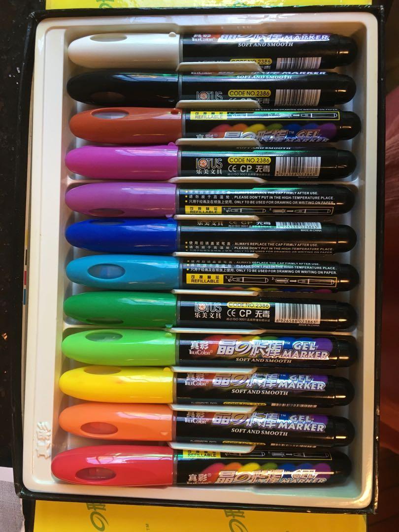 90 New 12 Colours Gel Marker 中國首創繪畫新概念 12色晶之彩棒 書本 文具 文具 Carousell