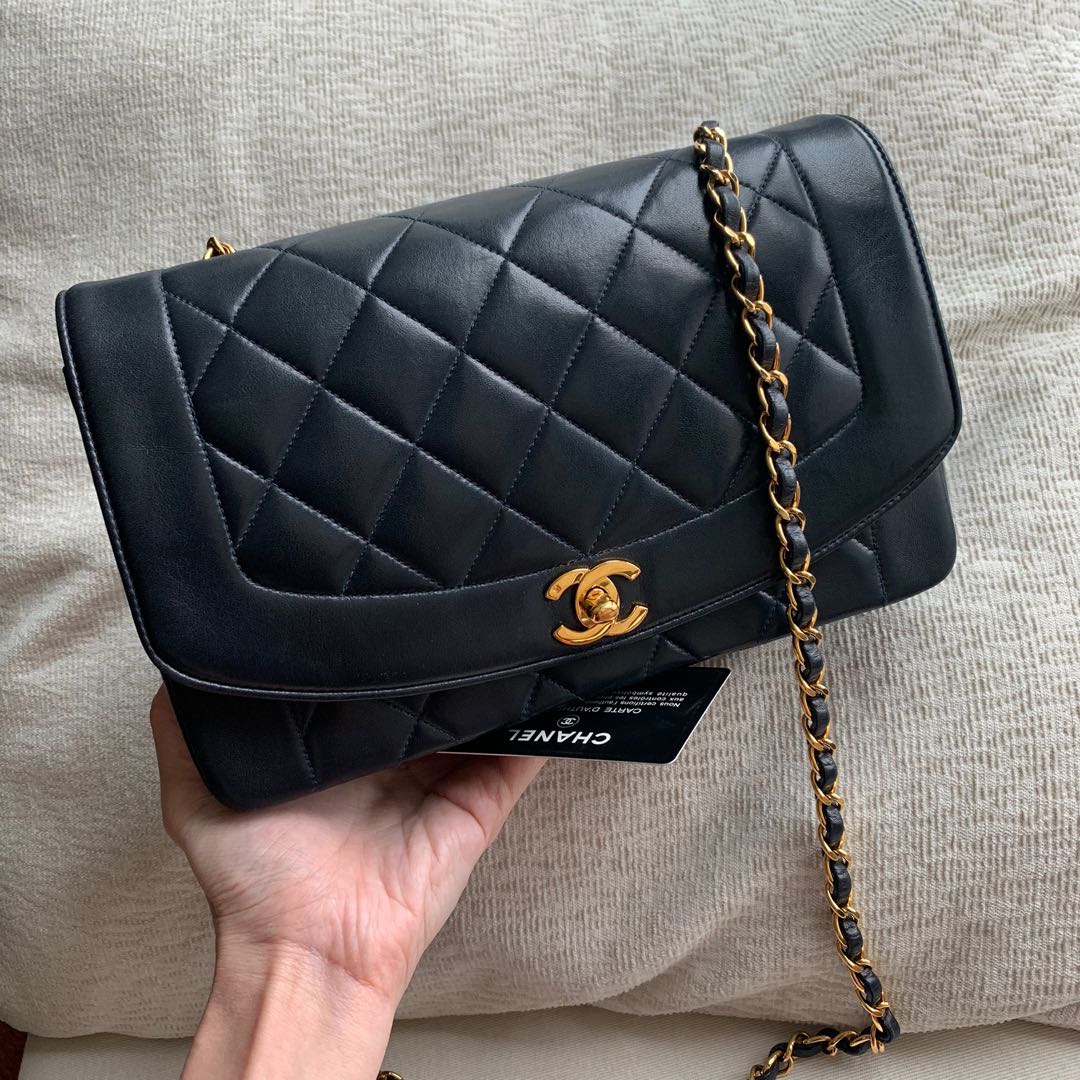 CHANEL. Diana bag in midnight blue quilted lambskin, in…