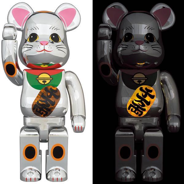 海外にも配送可能 BE@RBRICK 招き猫 白メッキ 発光 400％ 2体セット ...