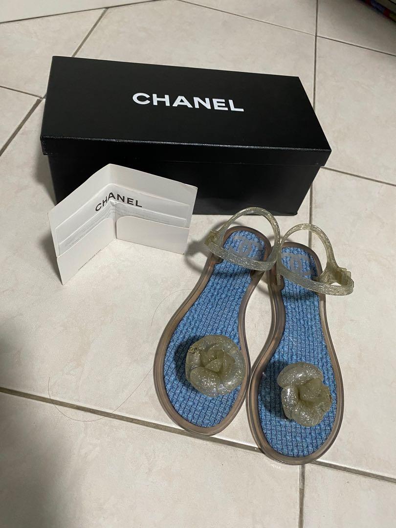 Chanel blue outlet jelly slides