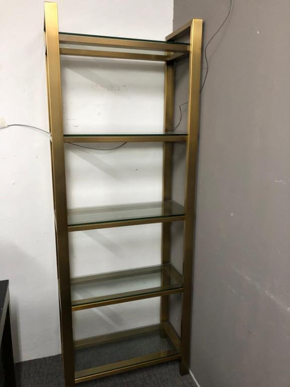 Pilsen Brass Bookcase with Glass Shelves + Reviews