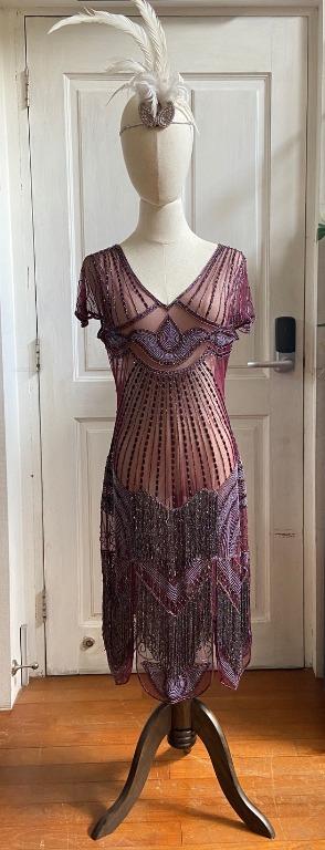 Gatsby Charleston 1920s Gorgeous Sheer Wine Maroon Flapper Dress With Sequins Beads Downton Abbey Bridesmaid Wedding Women S Fashion Clothes Dresses Skirts On Carousell