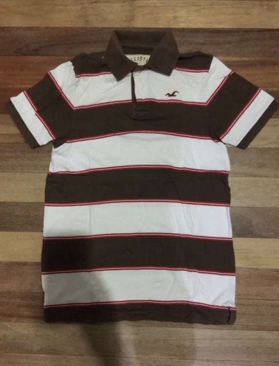 HOLLISTER brown and white striped polo shirt, Men's Fashion, Tops ...