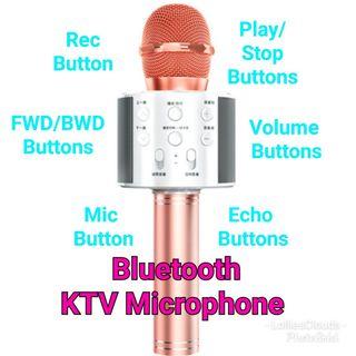 KTV Mic Bluetooth Microphone Karaoke at Home Pink Rose Gold White