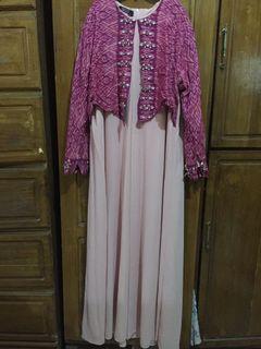 Long Dress with Songket details in pink and purple