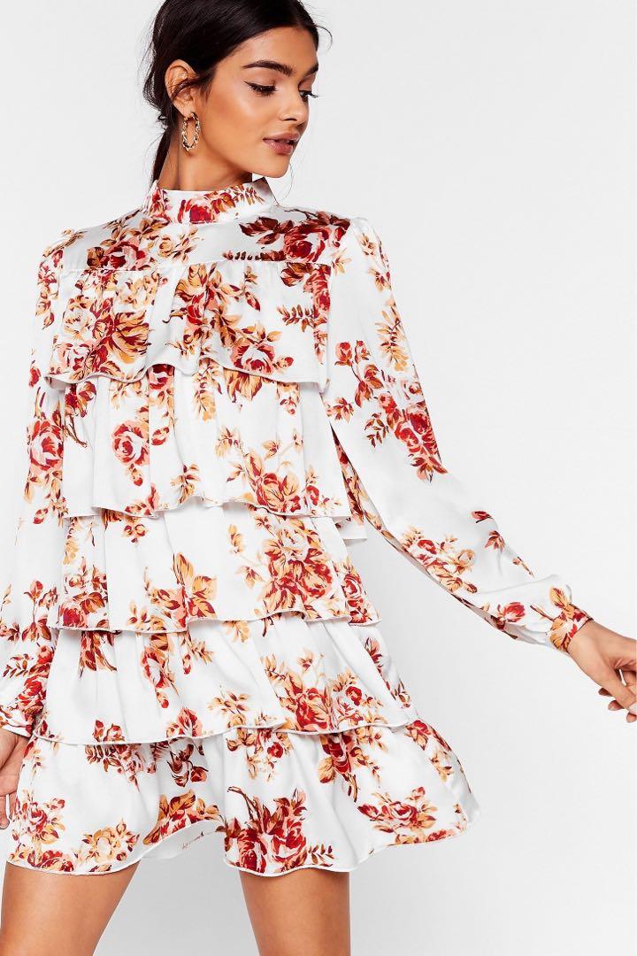 High neck floral mini dress clearance