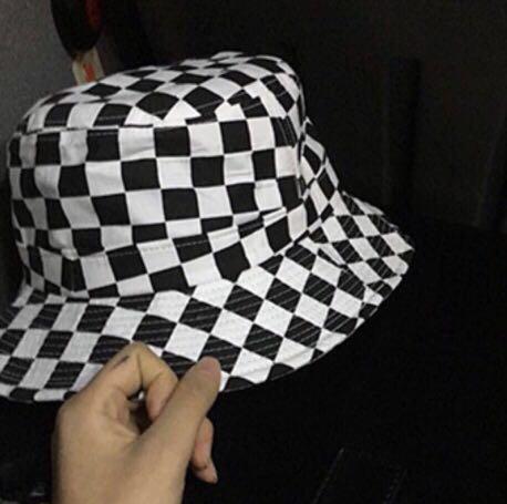 black and white checkered bucket hat