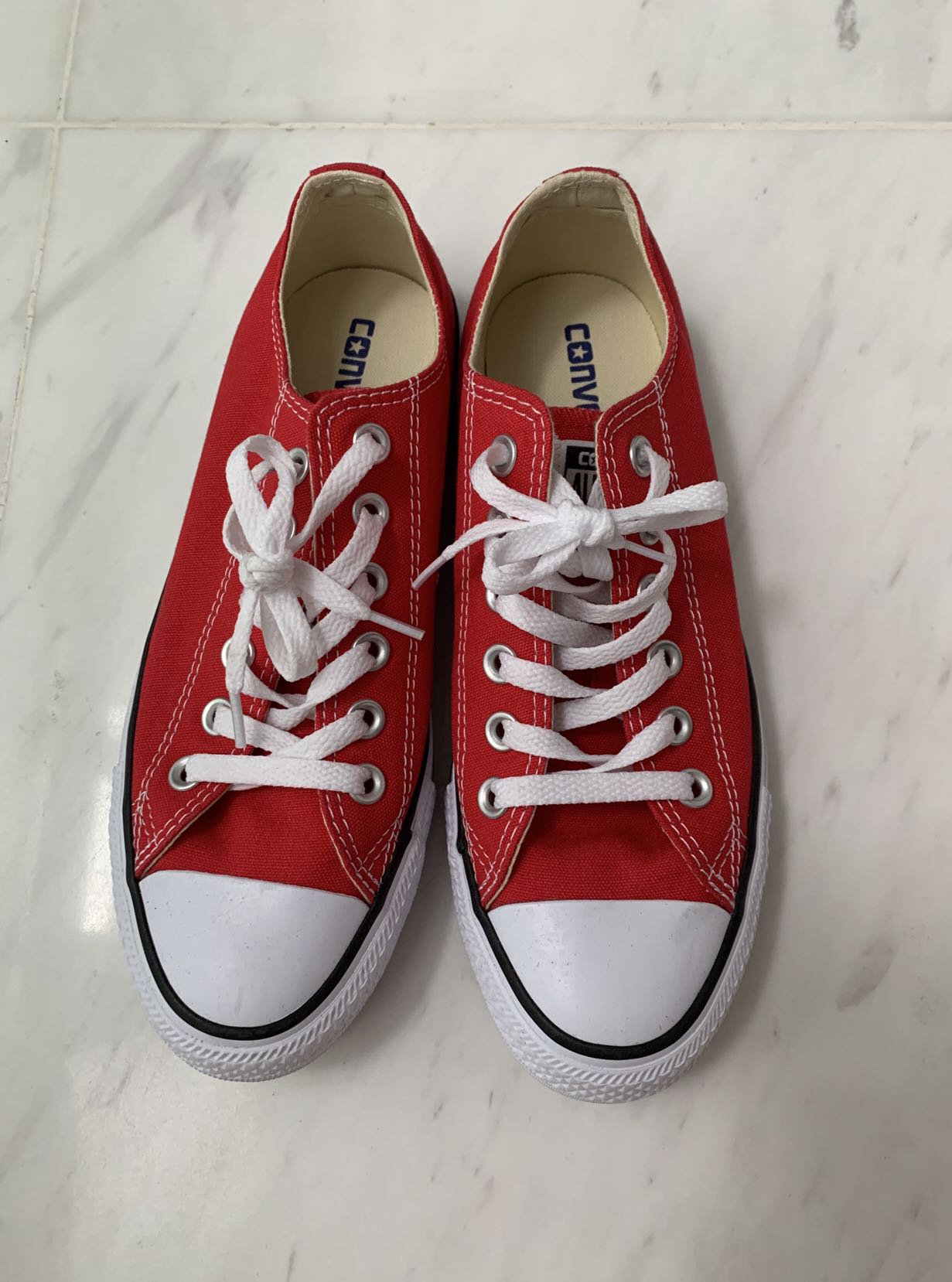 Red Low top converse Women s Fashion Footwear Sneakers on