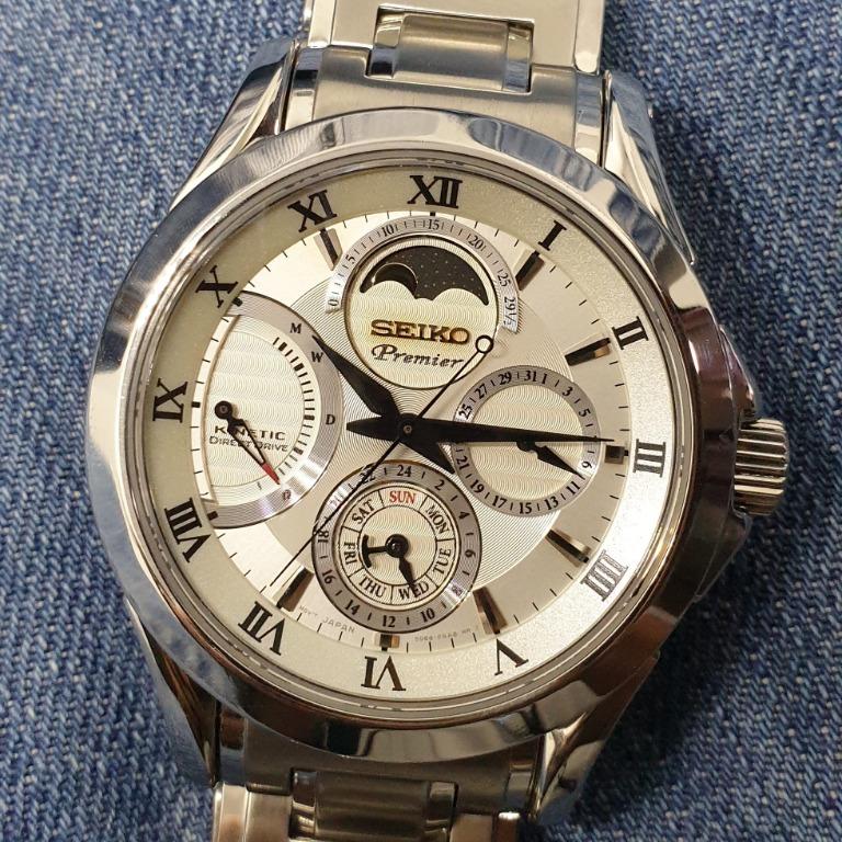 Seiko Premier 5D88-0AA0 Kinetic Direct Drive Moon Phase Men's Watch,  Women's Fashion, Watches & Accessories, Watches on Carousell