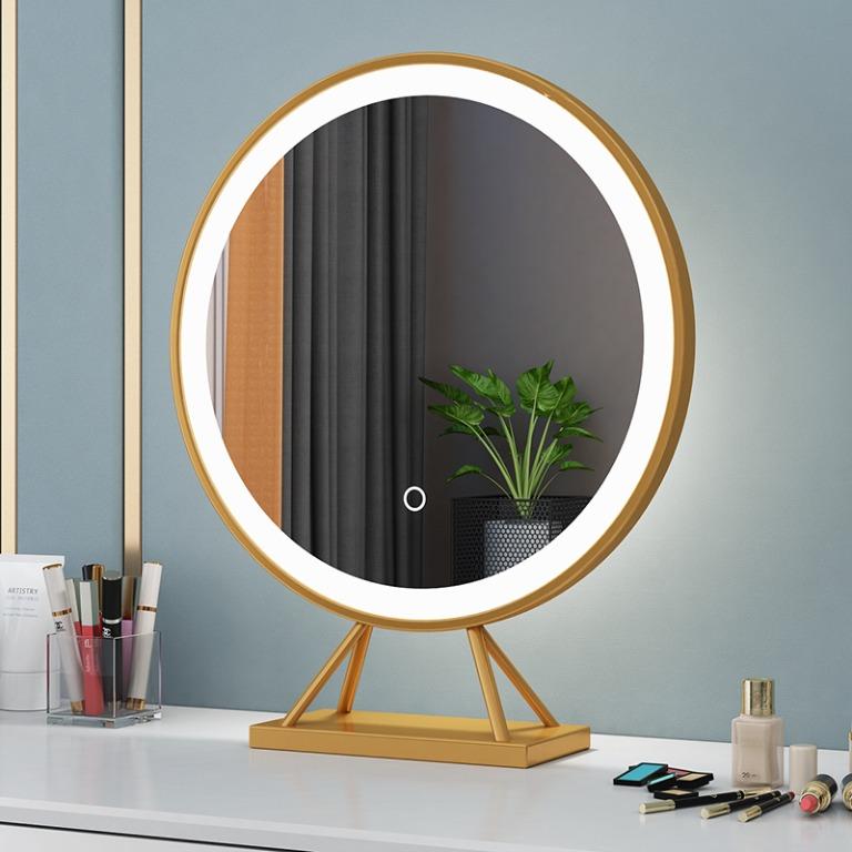 D902-2828 Dimmable Anti Fog Vertical Mount ZUI Space 28 x 28 Inch Slim Light Luxury Gold Color Frame Round LED Light Makeup Bathroom Mirror/Dress Mirror with Touch Button