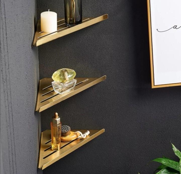 Space Saving Stainless Steel Gold Bath Corner Shelves