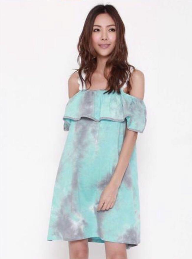 Tie dye cold shoulder dress Clearance