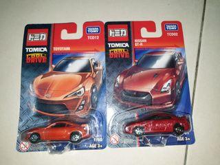 Tomica Cool Drive Toyota A86 and Nissan GT-R R34 & Tomica Buttons