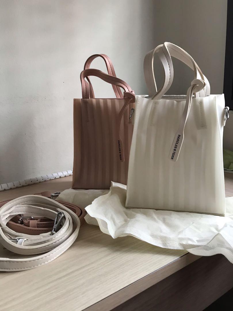 Translucent pleated tote bag clearance