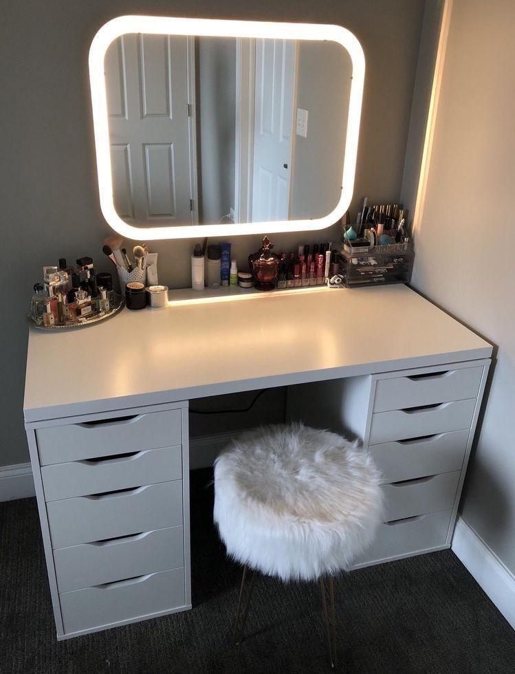 Vanity Table Mirror Set, Vanity Mirror With Drawers And Lights