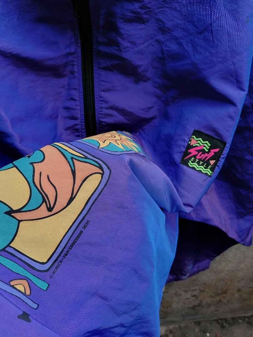 VINTAGE 80s SURF STYLE NEON PULLOVER WINDBREAKER JACKET Men s
