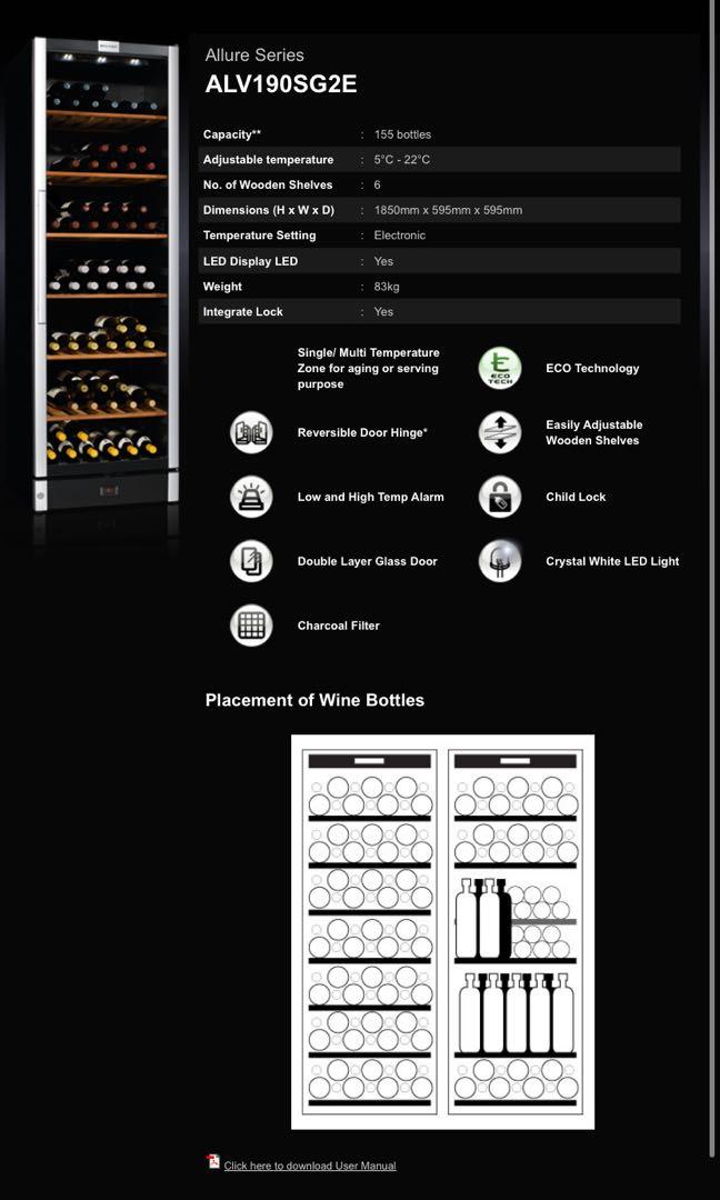 Vintec wine fridge ALV190SG2E (self pick up) , 傢俬＆家居, 傢俬 Carousell