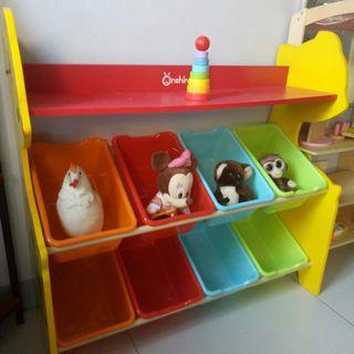Repriced!! Wooden Toy Storage Organizer Rack with stuff toys and Wooden Stacks