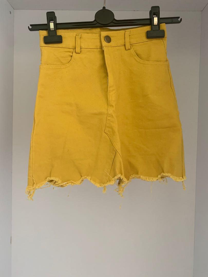 yellow denim skirt