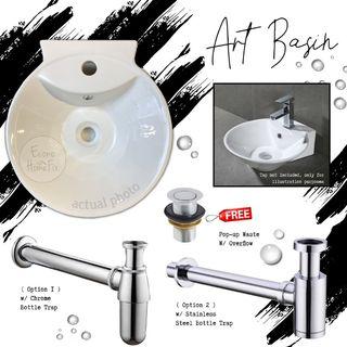 🔥🔥🔥 FREE DELIVERY!!! ART BASIN  COUNTER TOP MOUNTING  W/ OPTIONAL CHROME OR STAINLESS STEEL BOTTLE TRAP