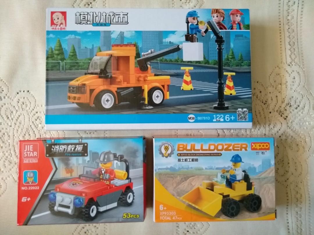 全新lego 市政車推土車消防車積木兒童玩具小朋友車仔toys Fire Rescue Bobcat Crane Engineering Construction 玩具 遊戲類 玩具 Carousell