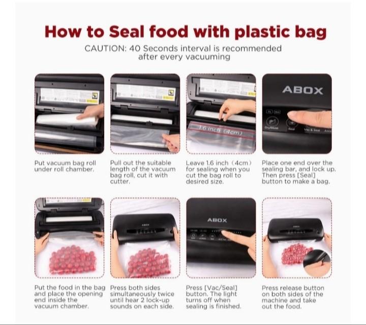 ABOX Heavy Duty Professional Vacuum Food Sealer Sealing Machine Built In Cutter Storage Textured