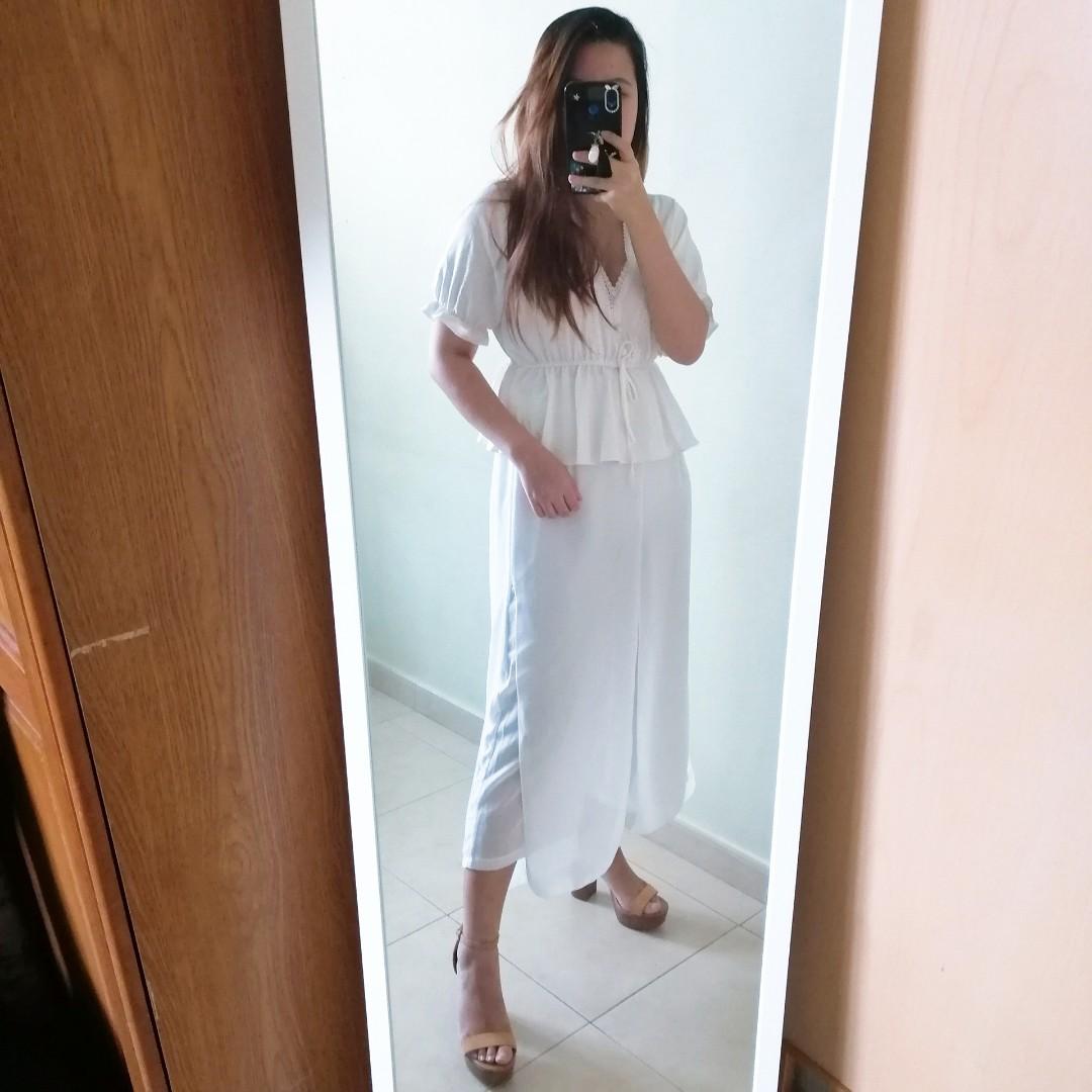 white flowy two piece set