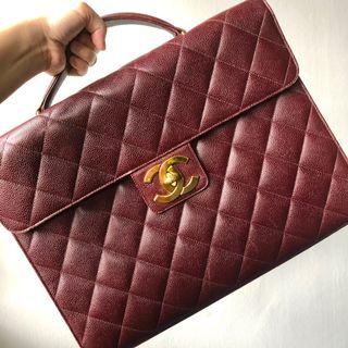 Authentic Chanel Bordeaux Caviar Briefcase w 24k Gold Hardware Bag