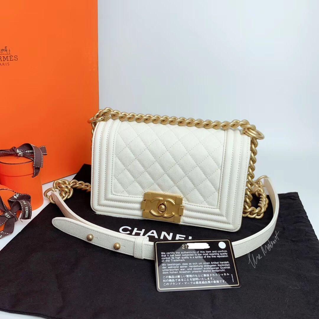 chanel boy bag white and gold