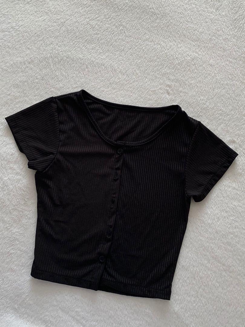 black zip up crop top