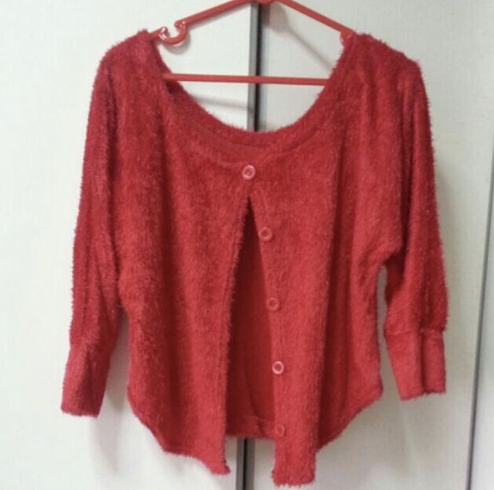 Red fur cardigan cheap