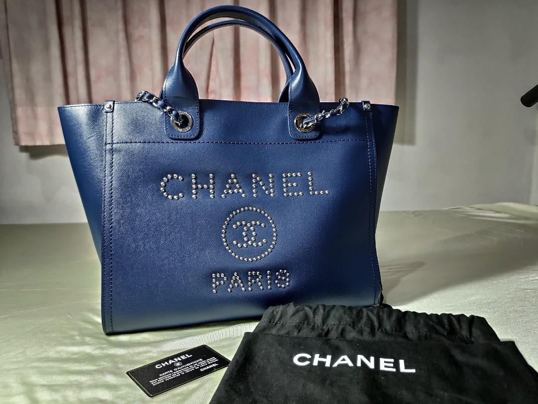 Chanel Deauville Tote studded Caviar blue