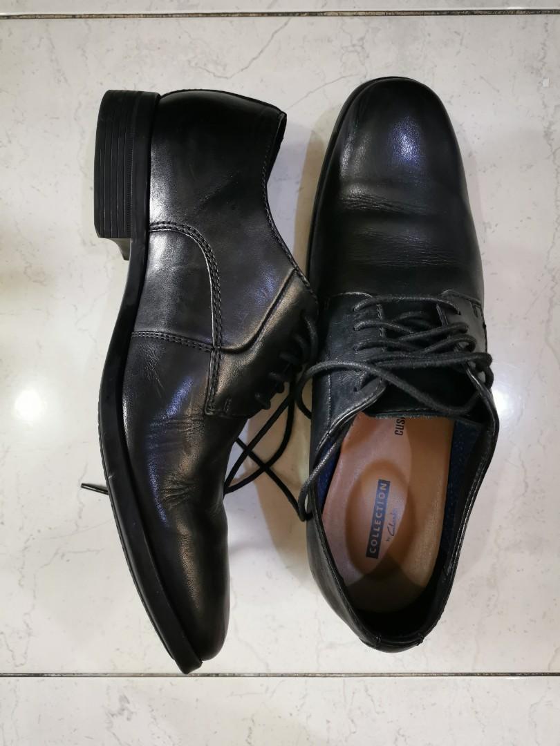 CLARKS Shoes Black Conwell Plain Leather Sepatu Pria Kulit Formal Pesta Kantor Preloved like new Fesyen Pria Sepatu Sepatu Formal di Carousell
