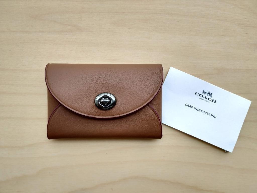 Coach Dino Turnlock Card Case - BROWN, 100% Authentic, Luxury