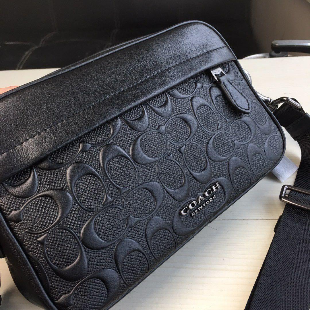 Coach Men 50713 Graham Embossed Leather Crossbody Black, Men's Fashion
