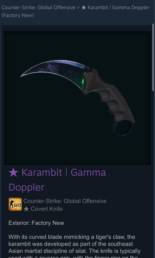 Csgo Karambit Gamma Doppler Phase 4 Video Gaming Gaming Accessories Game Gift Cards Accounts On Carousell