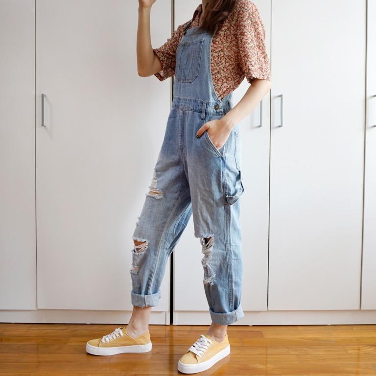 Boyfriend distressed overalls hotsell