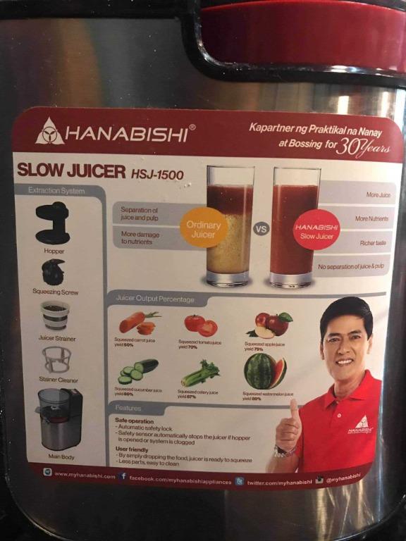 Hanabishi Slow Juicer, Furniture & Home Living, Cleaning & Homecare
