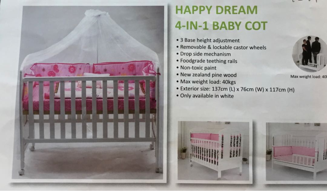 Happy Dream Baby Cot Babies Kids Baby Nursery Kids Furniture Cots Cribs on Carousell