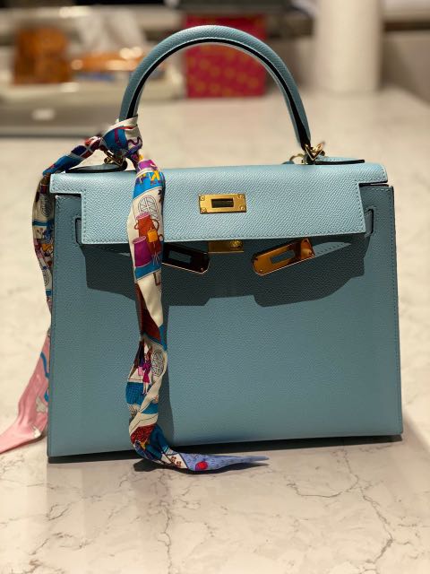 Hermes Kelly 28 Blue Lin Togo Phw, Luxury, Bags & Wallets on Carousell