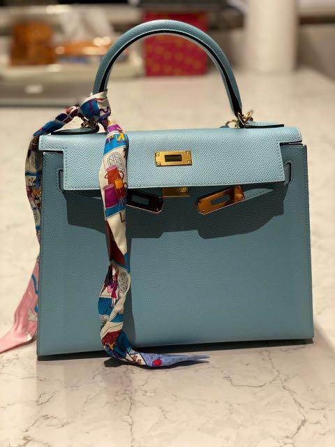 Wholesale Hermes France Imported Ostrich Leather Kelly28CM in Blue Atoll