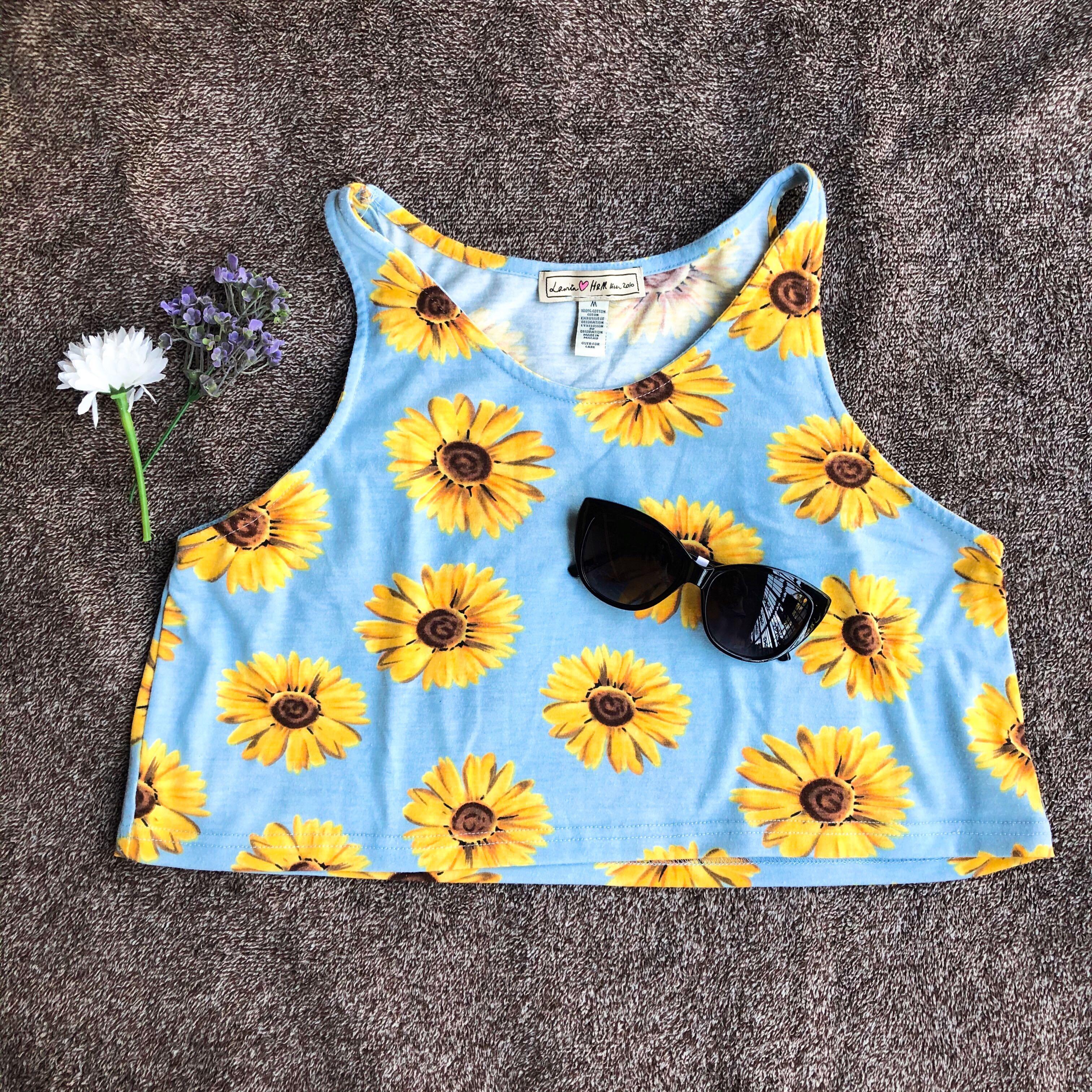 H M Sunflower Crop Top Women S Fashion Clothes Tops On Carousell