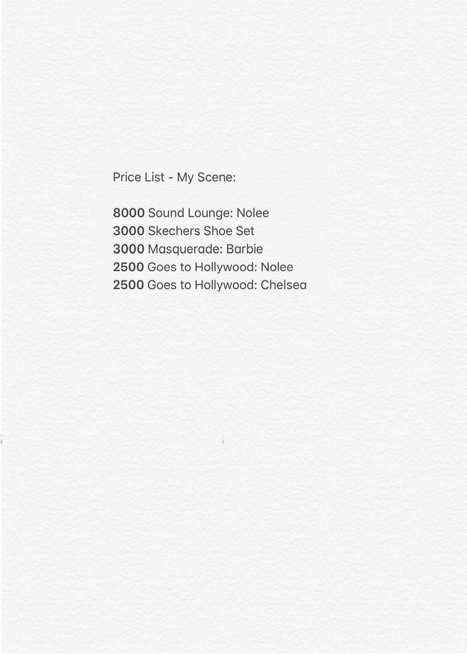 My Scene Dolls (Part 1/2)(3000-8000php) (Category: Kids Toys) located in Malabon City. Submitted by decluttergirly (Listing ID 1009295718, Image 2). Description: Price List - My Scene: 8000 Sound Lounge: Nolee 3000 Skechers Shoe Set 3000 Masquerade: Barbie 2500 Goes to Hollywood: Nolee 2500 Goes to Hollywood: Chelsea .